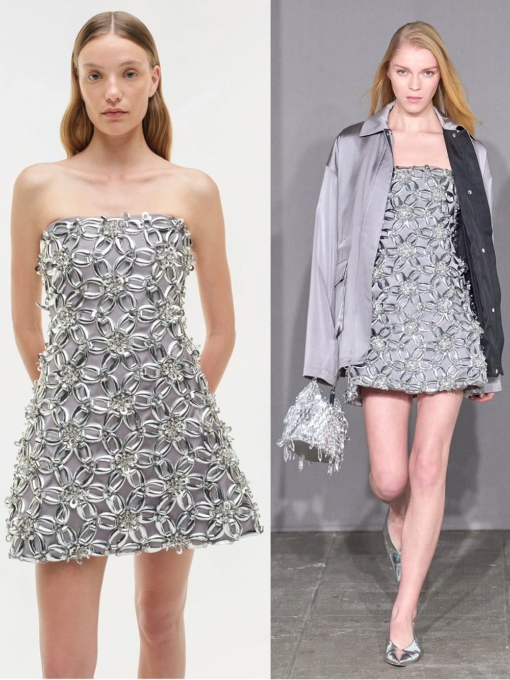 SIMKHAI Vandelia Embellished Mini Dress Slate Gray Silver NEW with tags